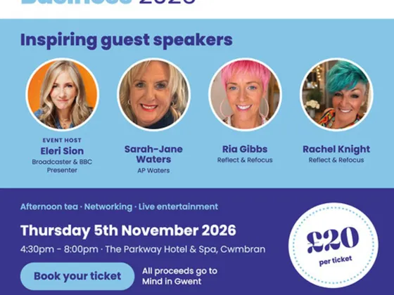 Graphic showing photos of four women and details of the event