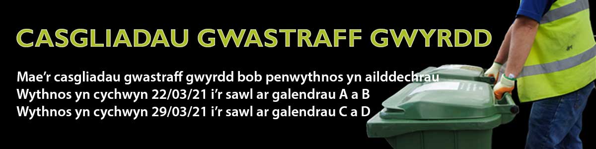 Mae&rsquo;r casgliadau gwastraff gwyrdd bob pythefnos yn digwydd o fis Mawrth i fis Tachwedd