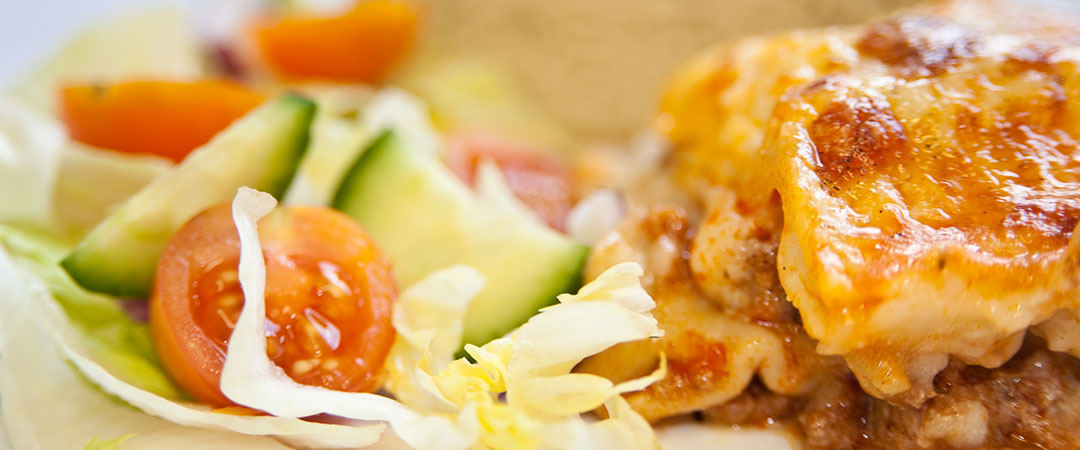 Homemade Beef Lasagne with Vegetables or Salad and Garlic Bread