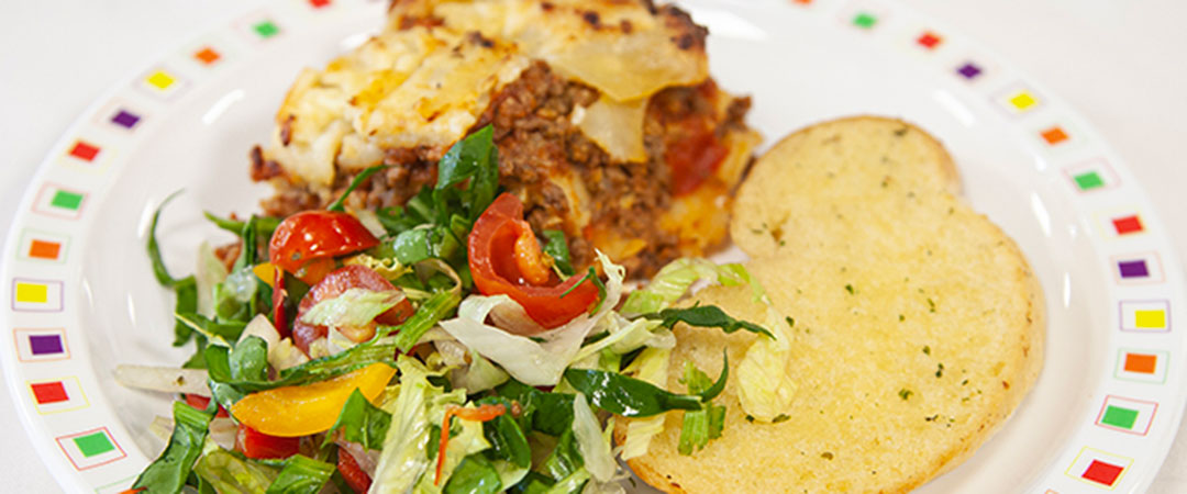 Quorn Lasagne with Vegetables or Salad and Garlic Bread
