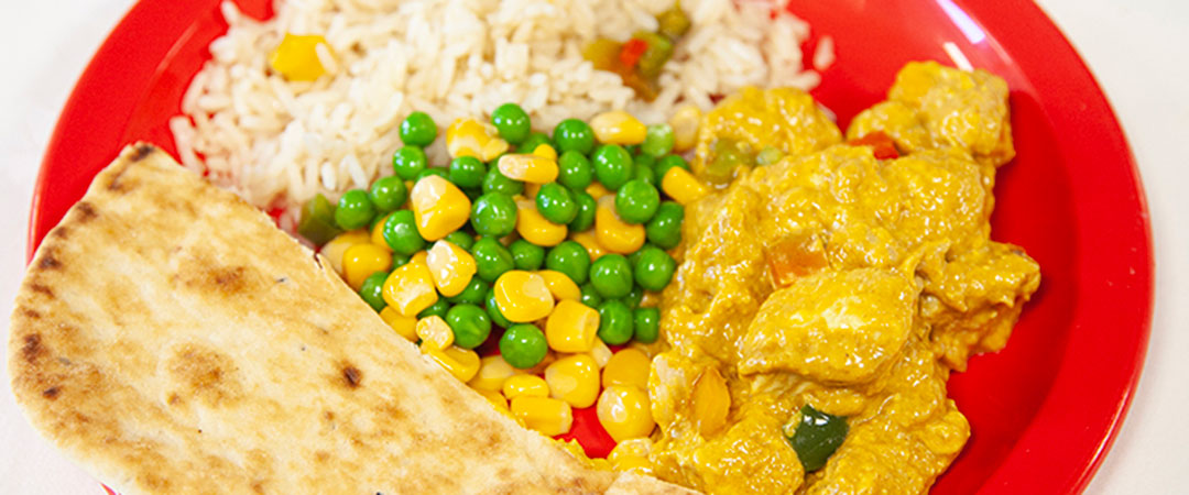 Vegetarian Curry with Rice and Vegetables, Naan Bread