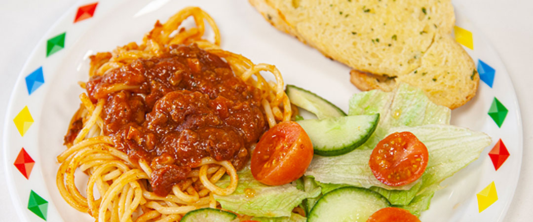 Veggie Bolognese with Seasonal Vegetables or Salad and Garlic Bread