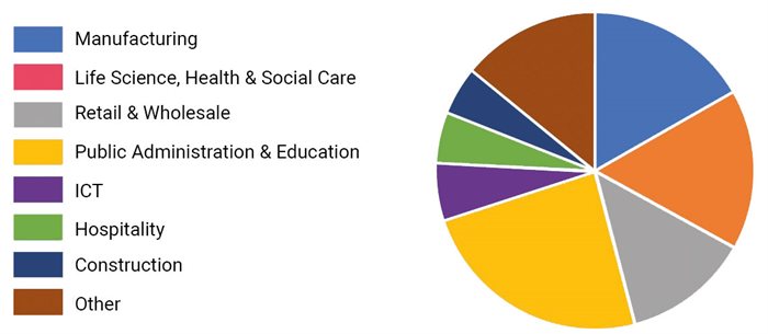 Pie chart showing employment by sector