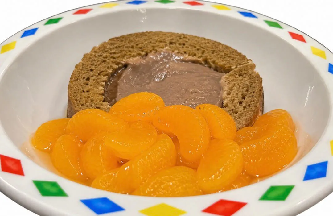 Chocolate artic roll and fruit