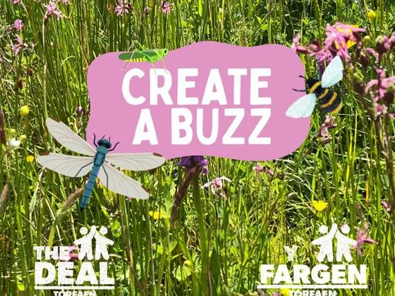 Create a buzz poster showing wildlife and flowers