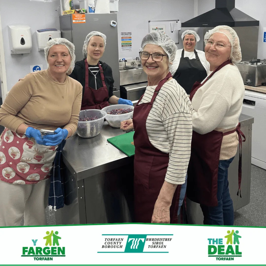 Five Ukrainian women taking part in the Growing and Cooking Club