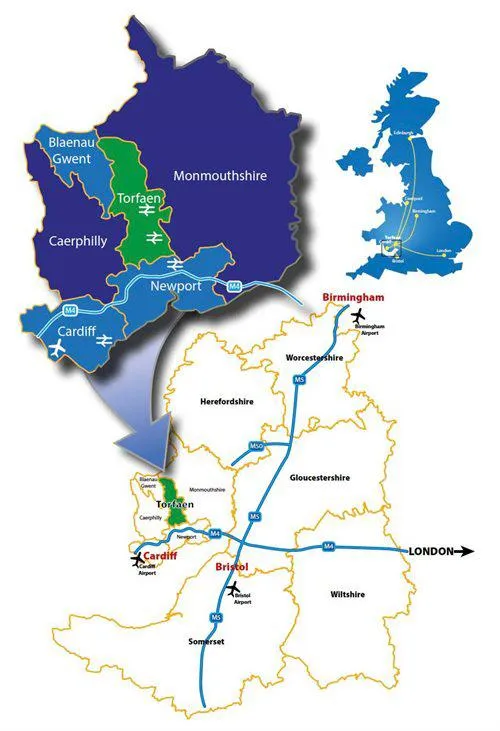 Map showing location of Torfaen