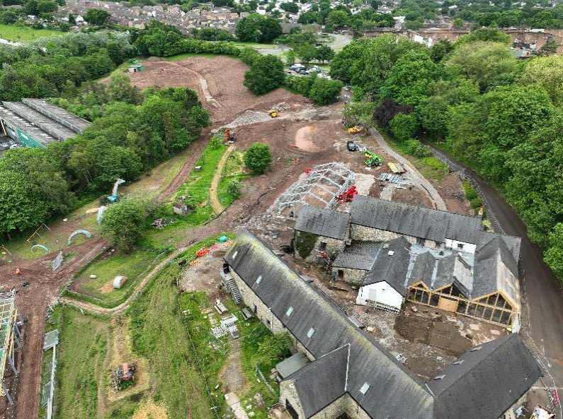 Aerial view of Greenmeadow Farm showing work to install heat pump