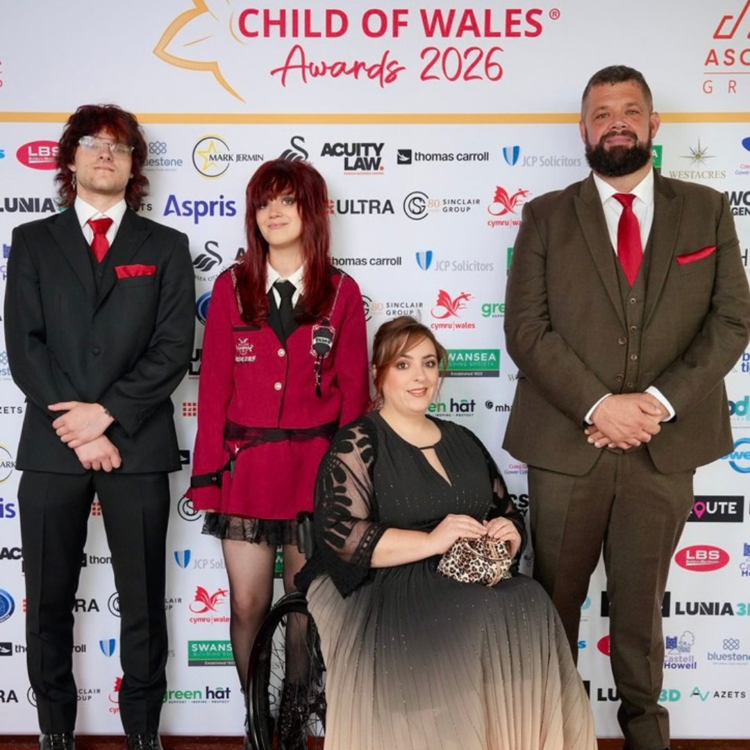 Olivia Furley with her family at the Child of Wales Awards red carpet. 