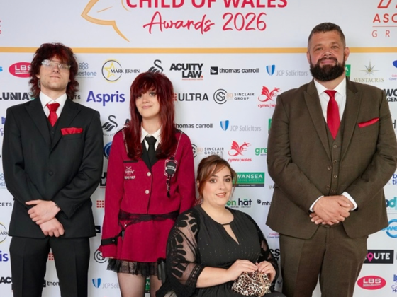 Olivia Furley with her family at the Child of Wales Awards red carpet.