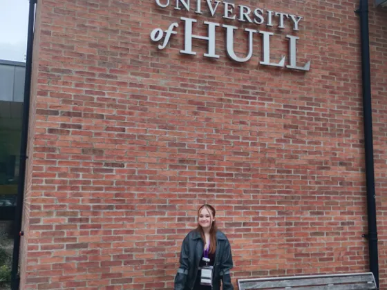 rae standing outside the university of hull